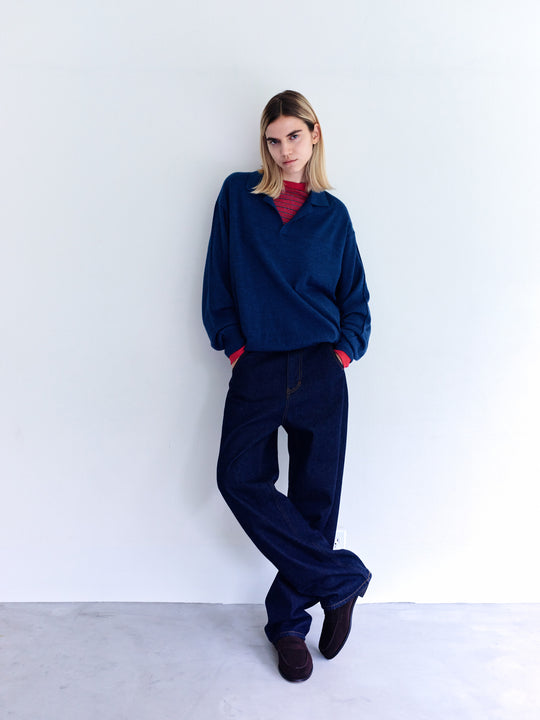 Inside-Out Skipper Knit - Melange Navy