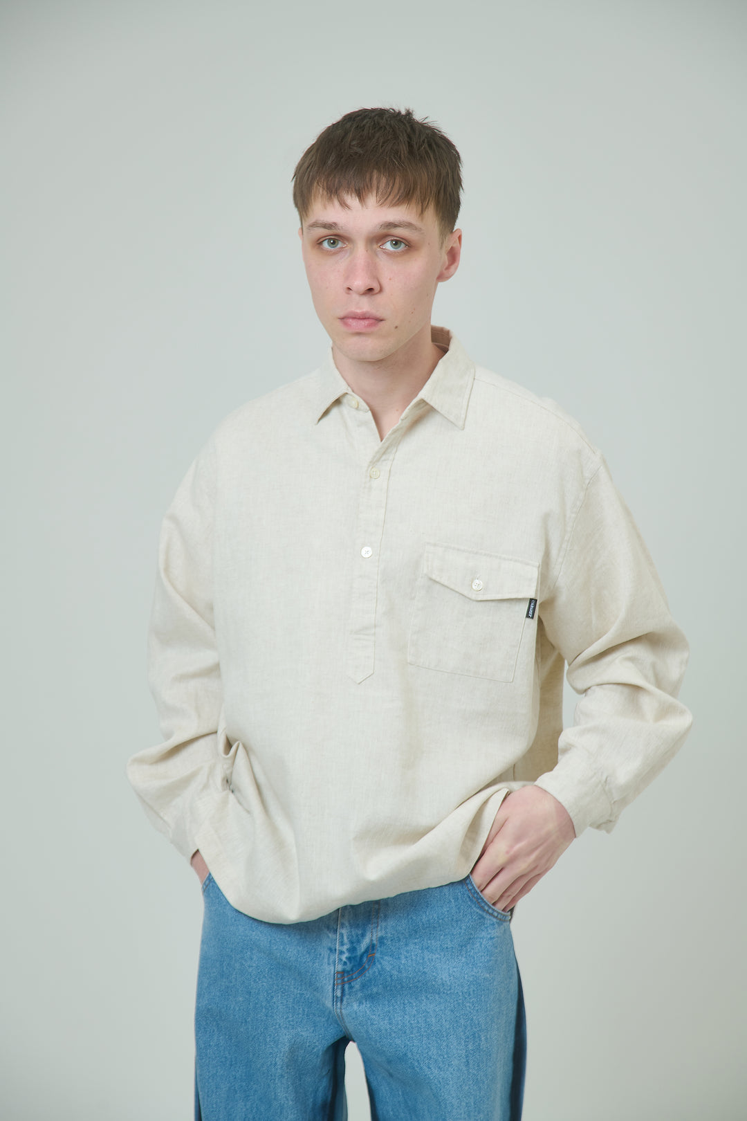 Linen Cotton Pullover Shirt - Ivory