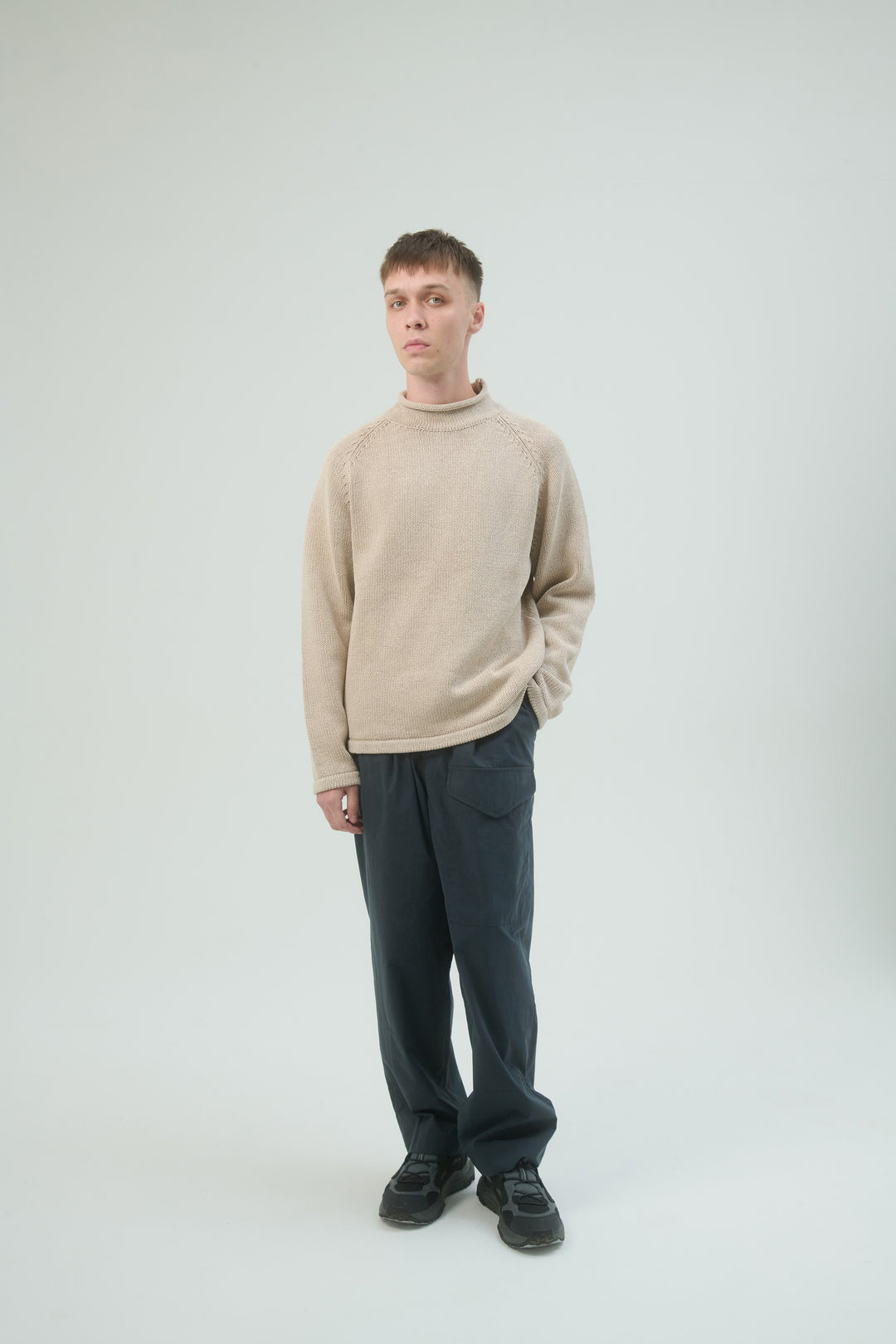 Roll Neck Sweater Bleach Dyed - Beige