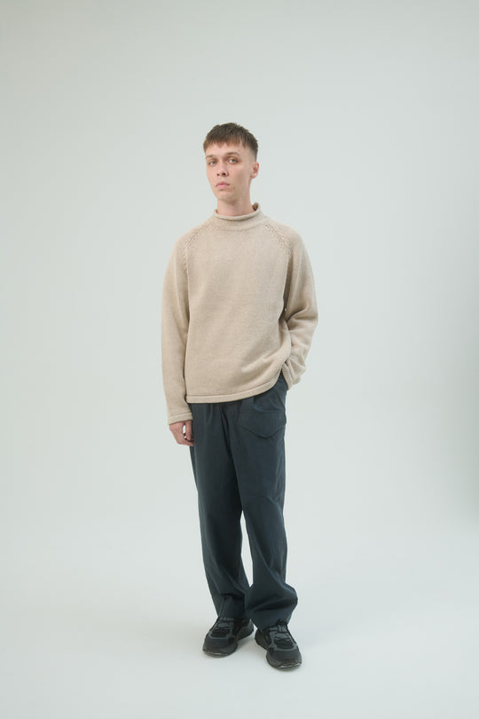 Roll Neck Sweater Bleach Dyed - Beige