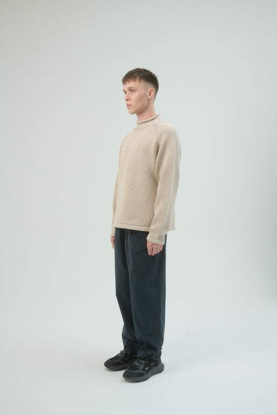 Roll Neck Sweater Bleach Dyed - Beige
