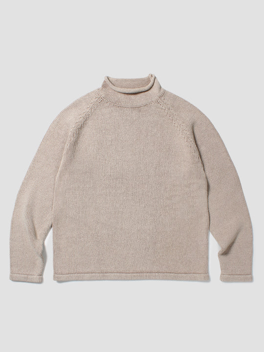 Roll Neck Sweater Bleach Dyed - Beige